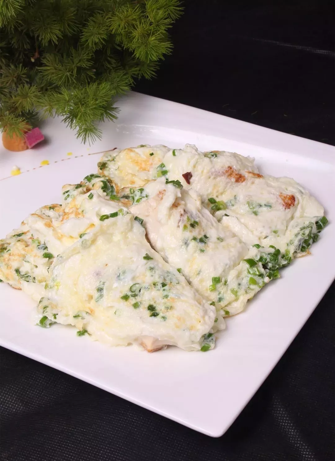 Cantonese Home-Style Dish: Scallion-Topped Egg-Crusted Stuffed Tofu