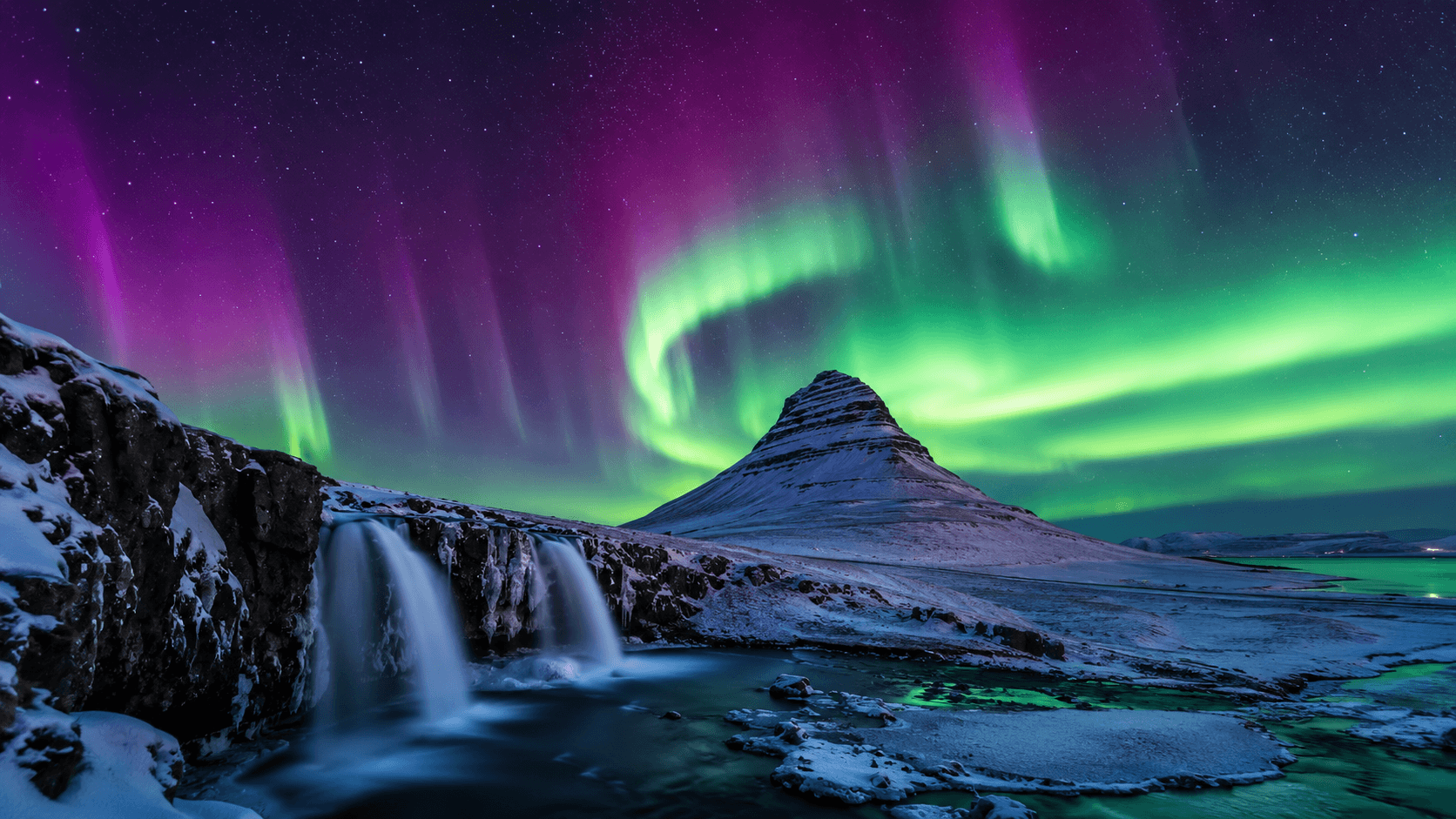 Icelandic Waterfall Aurora