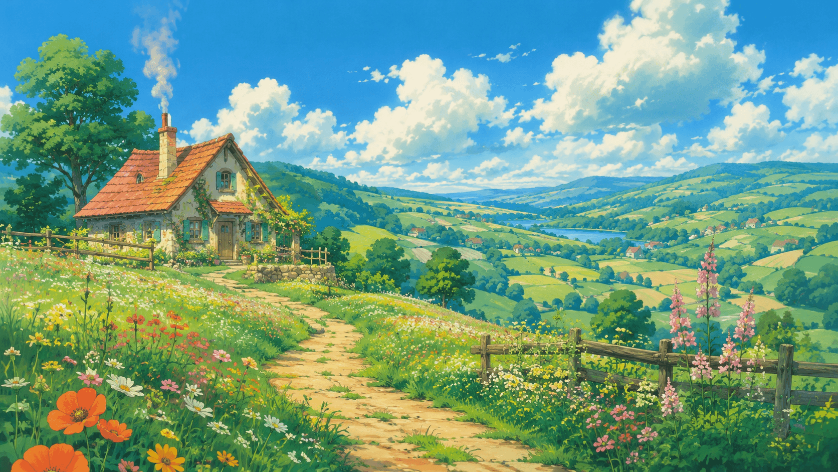 Ghibli-Style Countryside Illustration